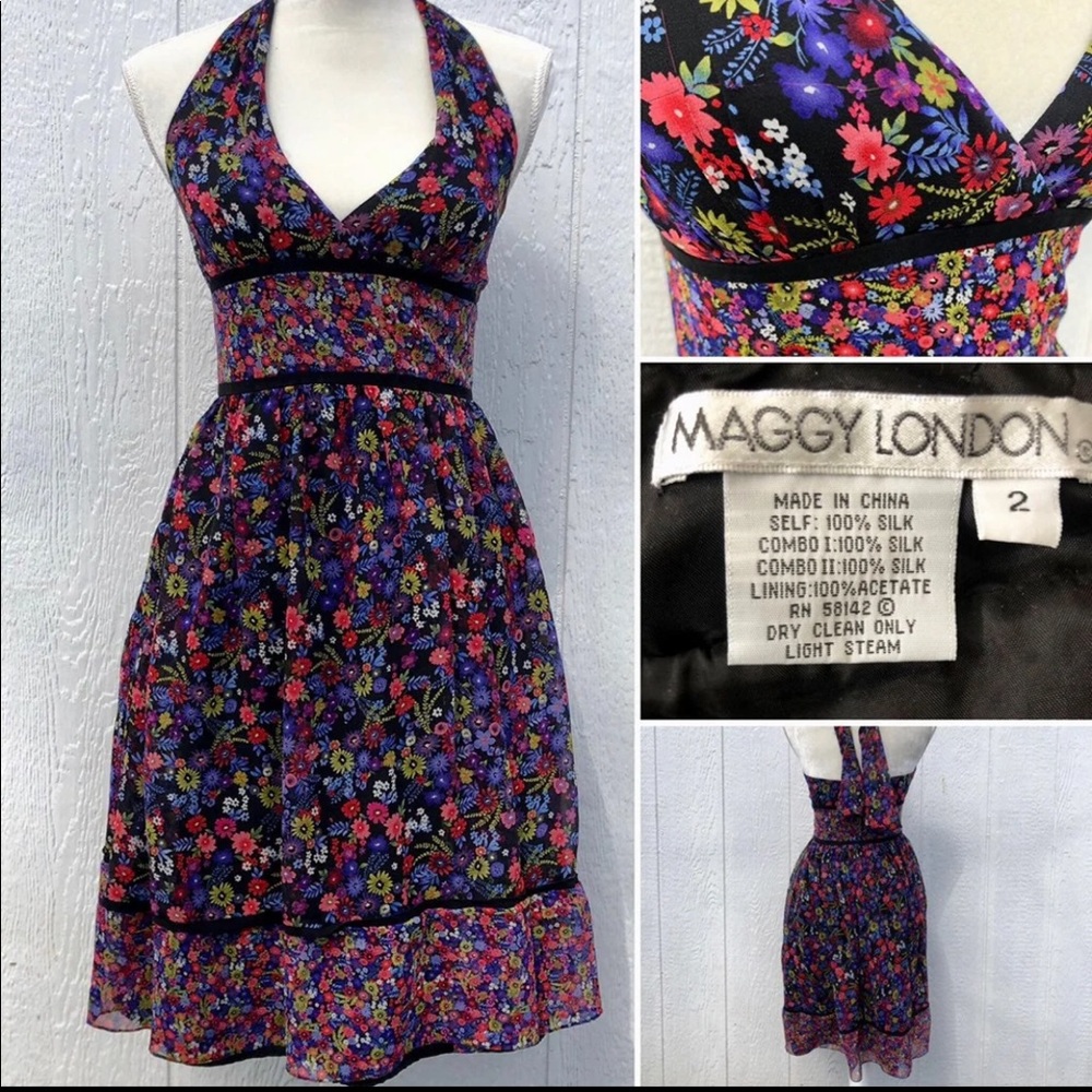 Maggy London 100% silk halter dress size 2